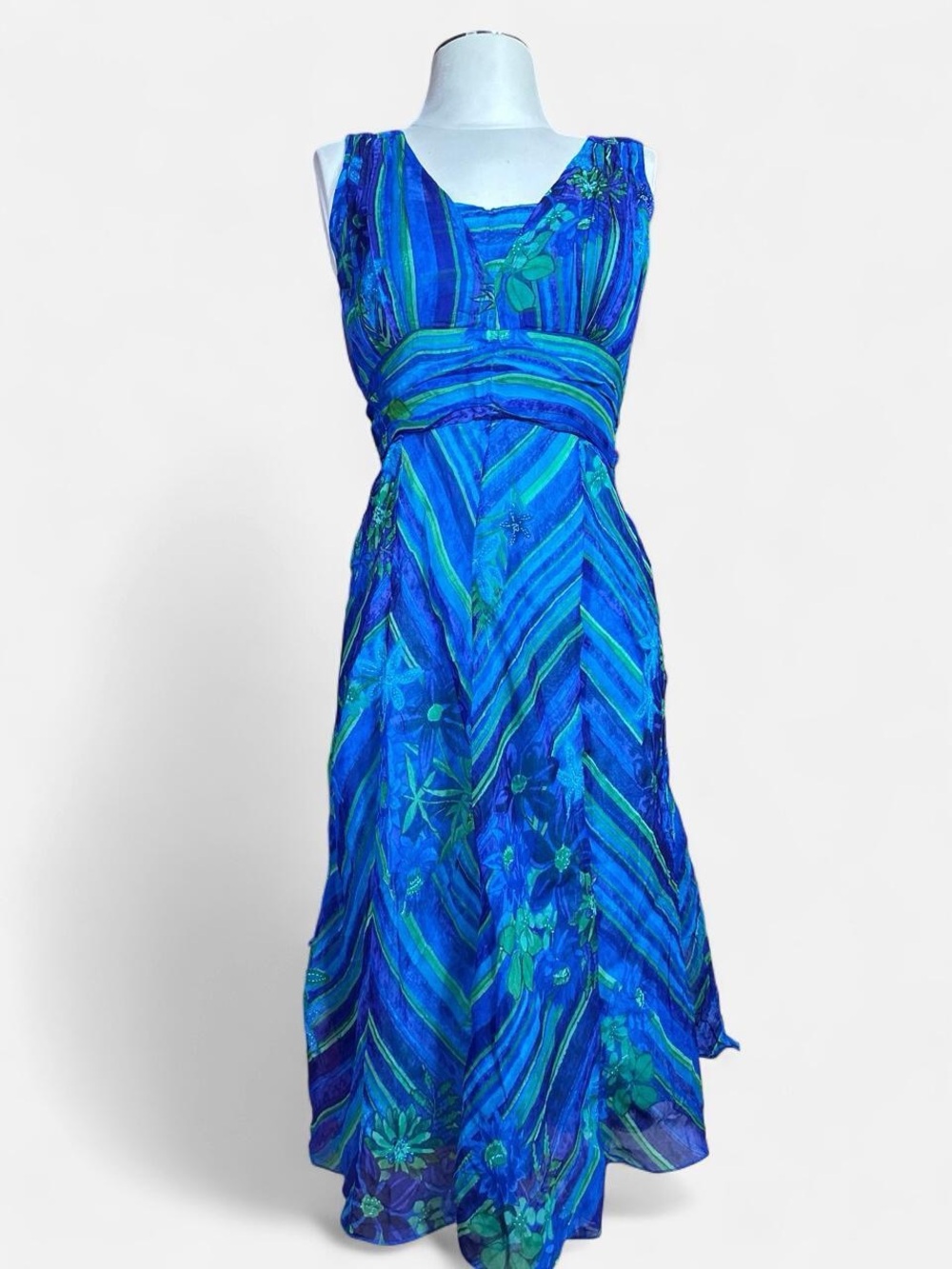 Y2K Phool Blue Floral Fairy Core Midi Dress
